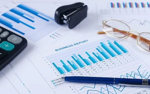 Business report showing graphs and income report growth data